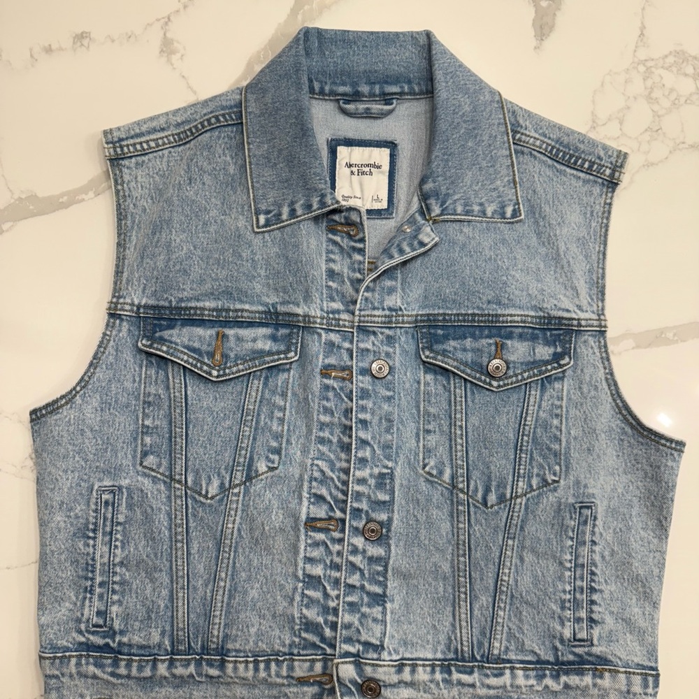 Abercrombie & Fitch Light Blue Denim Vest - oversized